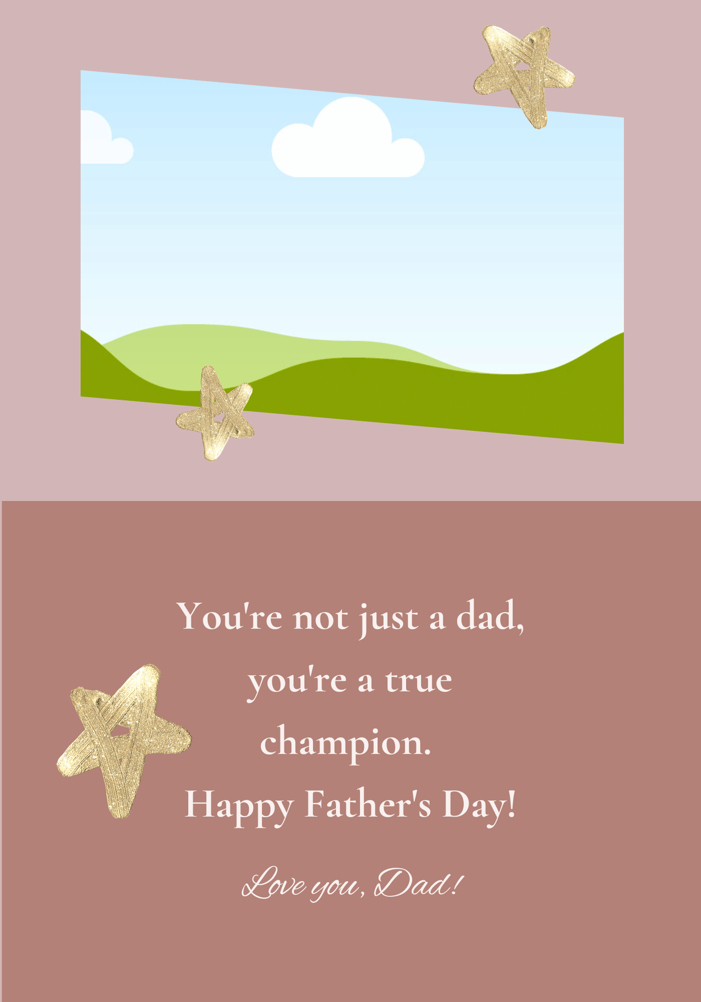 Customizable Father's Day Card Template - 'Golden Star' and Photo Frames, Landscape, inside