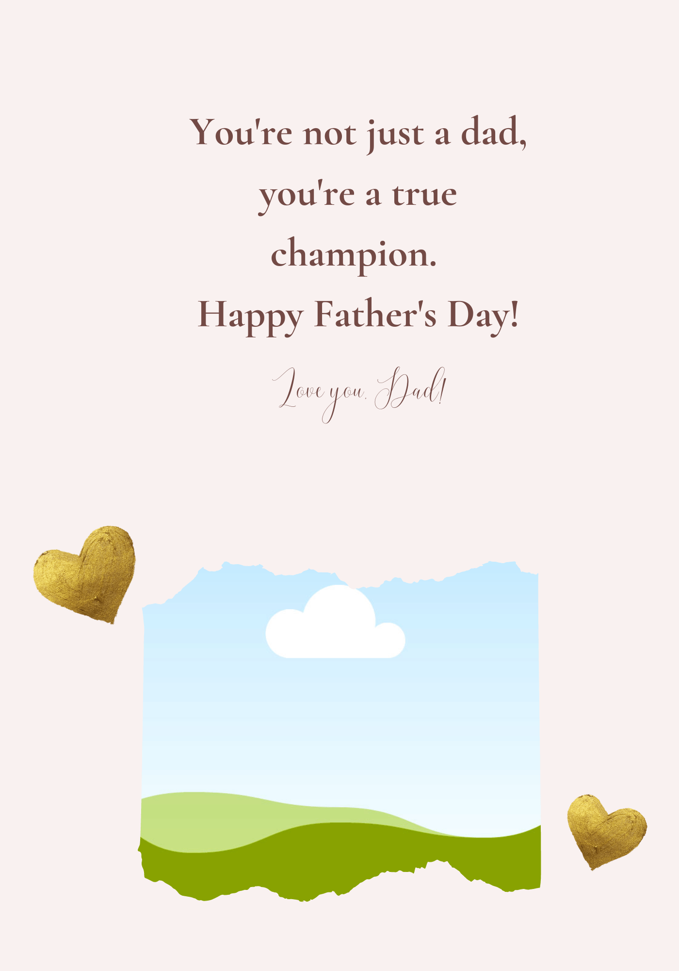 Customizable Father's Day Card Template - 'Golden Heart' and Photo Frames, Landscape, inside