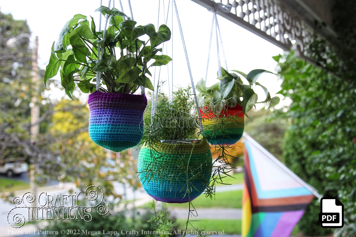 Hanging Rainbow Striped Planter Pattern