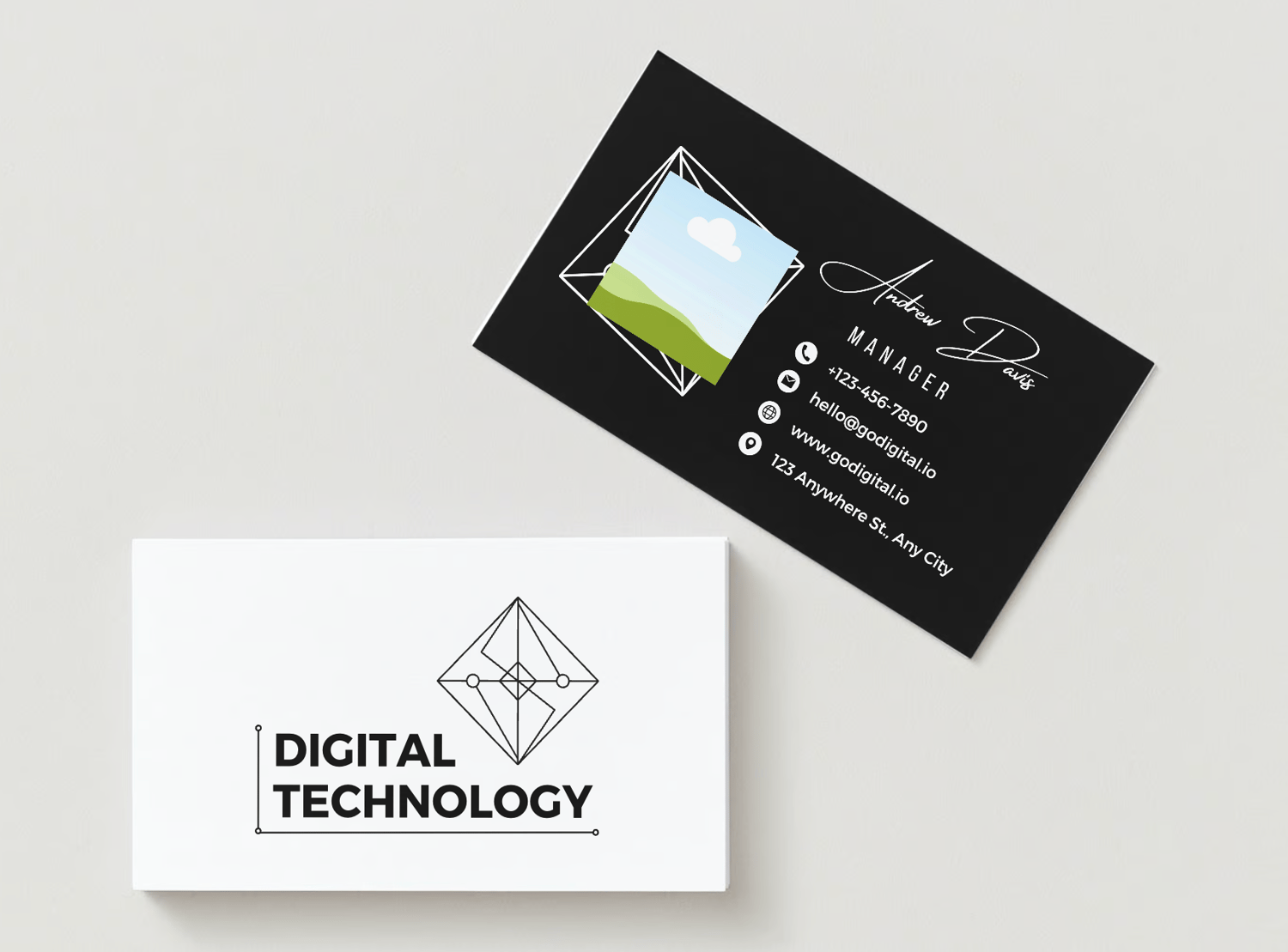 Customizable Contemporary geometric design Business Card Template for Canva - Small Business Branding, mock white front