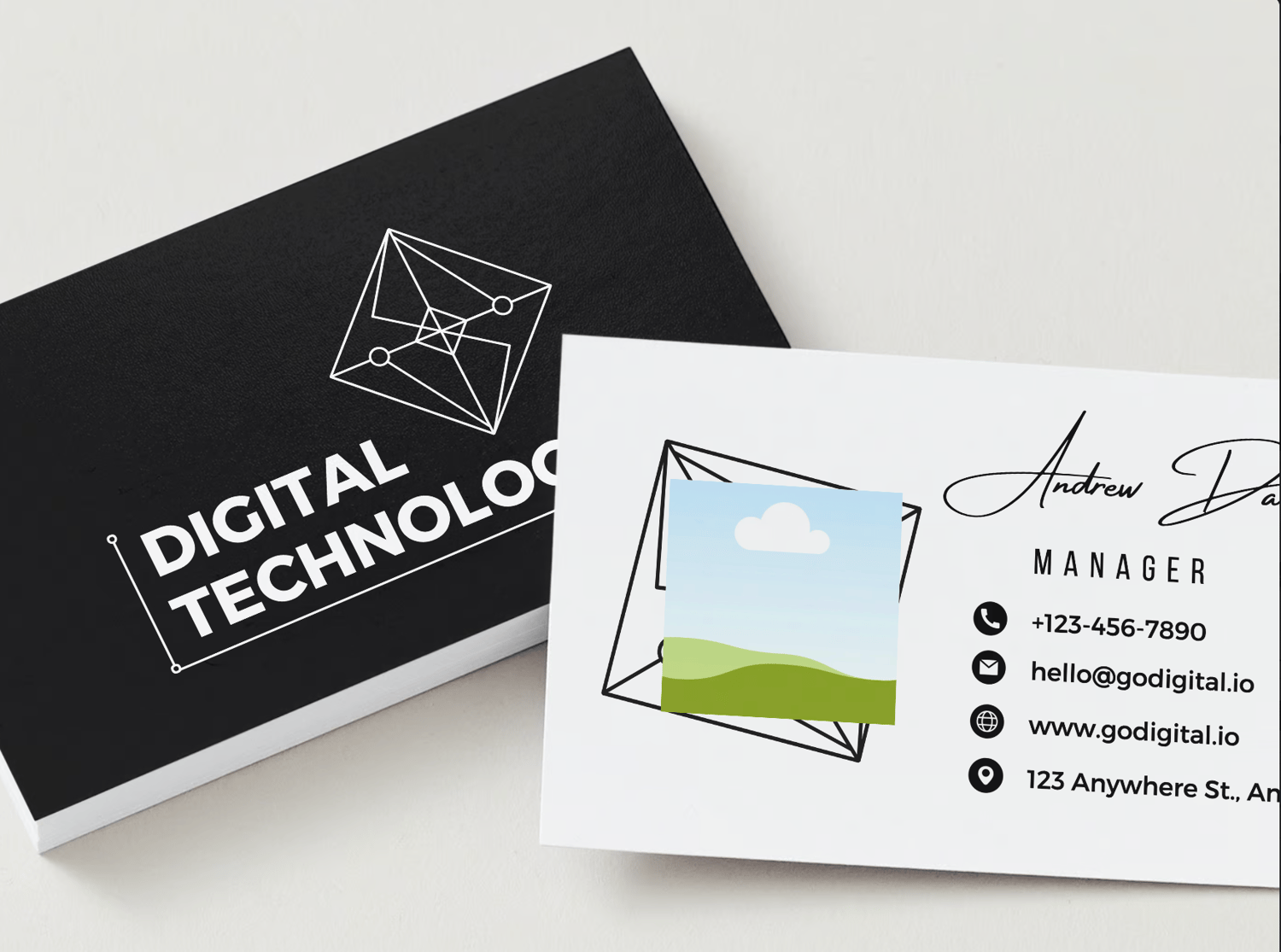 Customizable Contemporary geometric design Business Card Template for Canva - Small Business Branding, mock black front