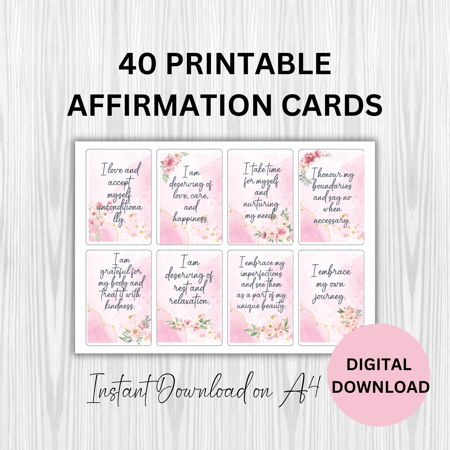 40 Printable Affirmation Cards sheet