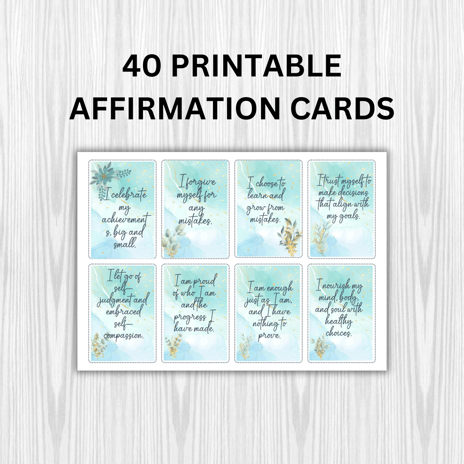 40 Printable Affirmation Cards sheet