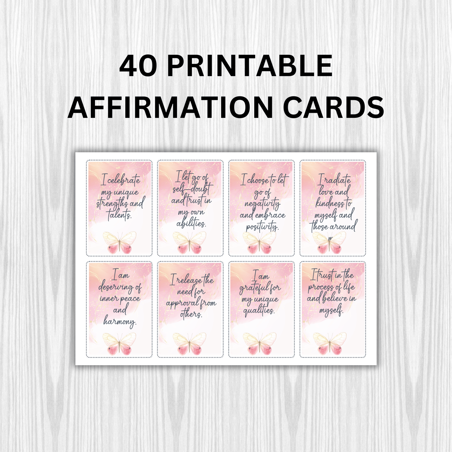 40 printable affirmation cards sheet