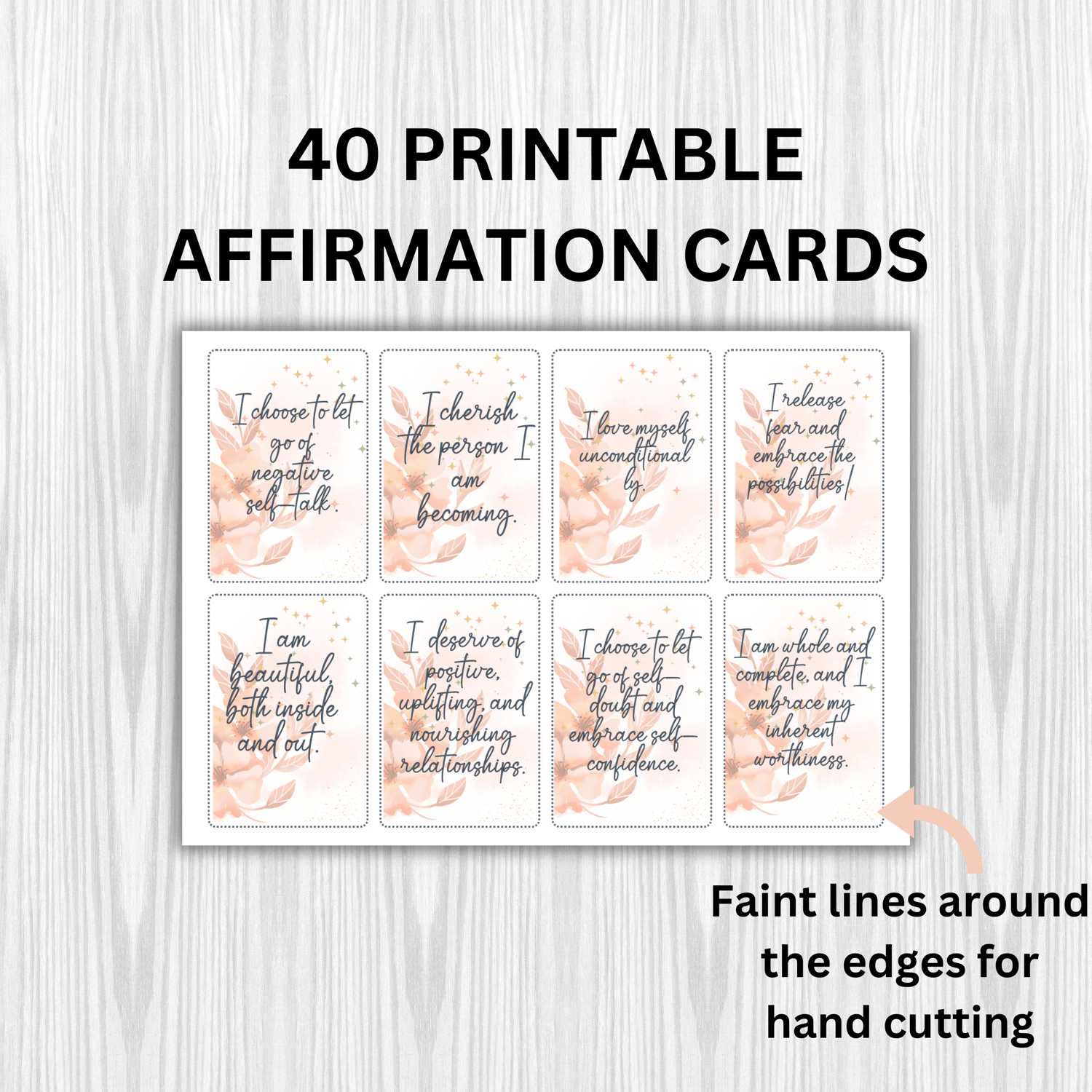 40 printable affirmation cards sheet