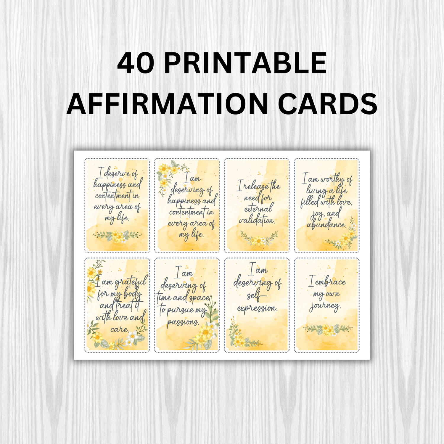 40 printable affirmation cards sheet