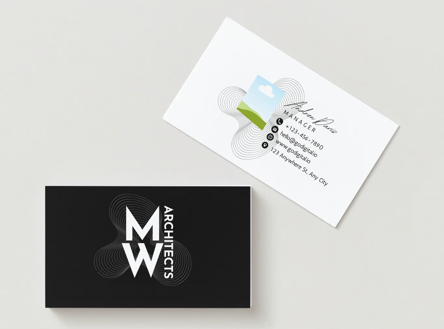 Customizable Modern Bold Initials Design Business Card Template for Canva - Small Business Branding, mock black front