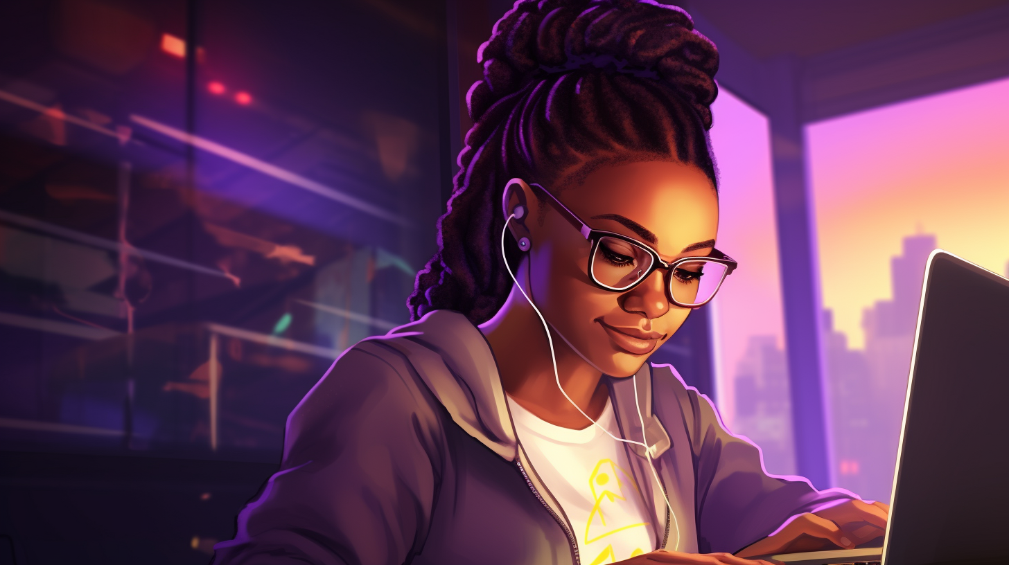 A black woman on her computer studying