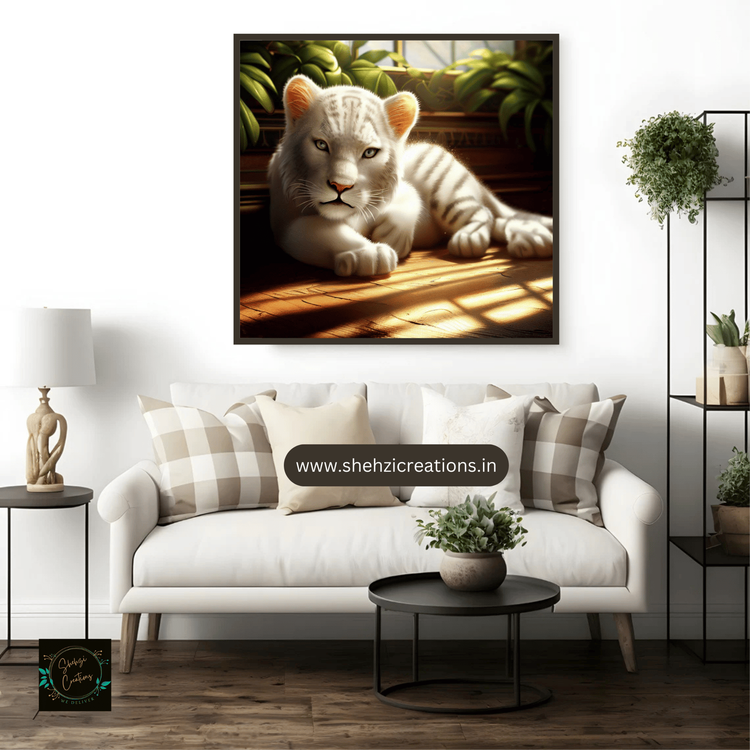 Peaceful Retreat: White Cub Lounging on Sunlit Windowsill - 4 Nos. - Instant Download