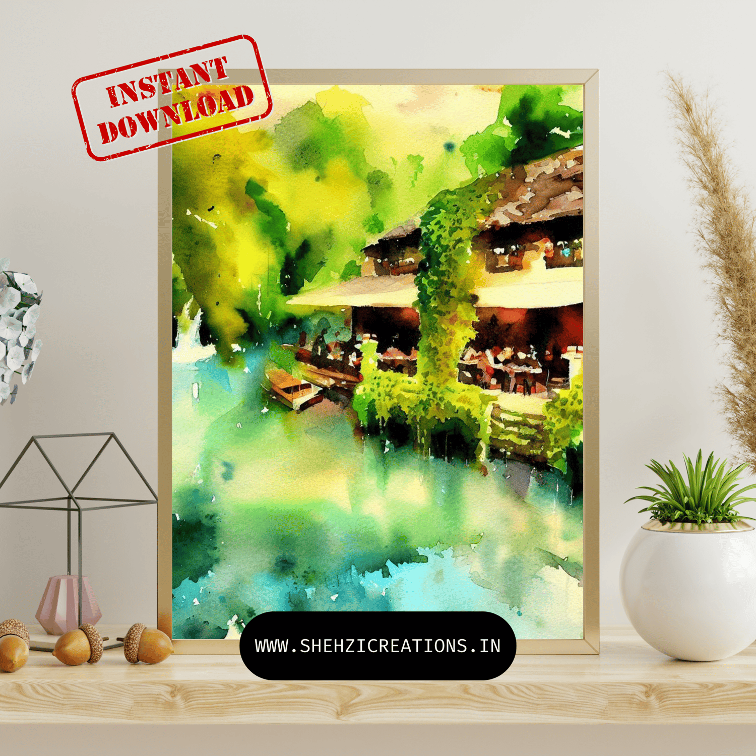 Artistic Landscapes: Watercolor Paintings Set - Plitvice Lake, Croatia