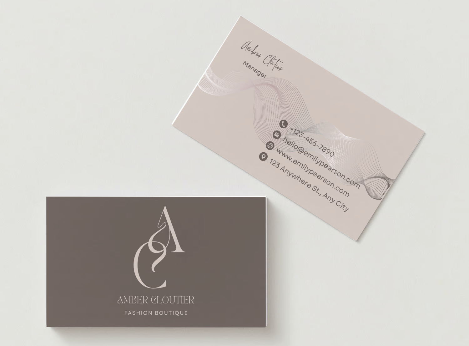 Customizable Elegant, feminine initials Business Card Template for Canva - Small Business Branding, mock dusty brown front