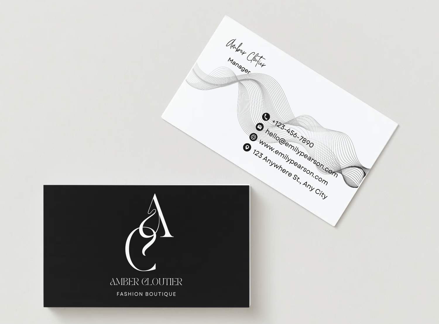Customizable Elegant, feminine initials Business Card Template for Canva - Small Business Branding, mock black front