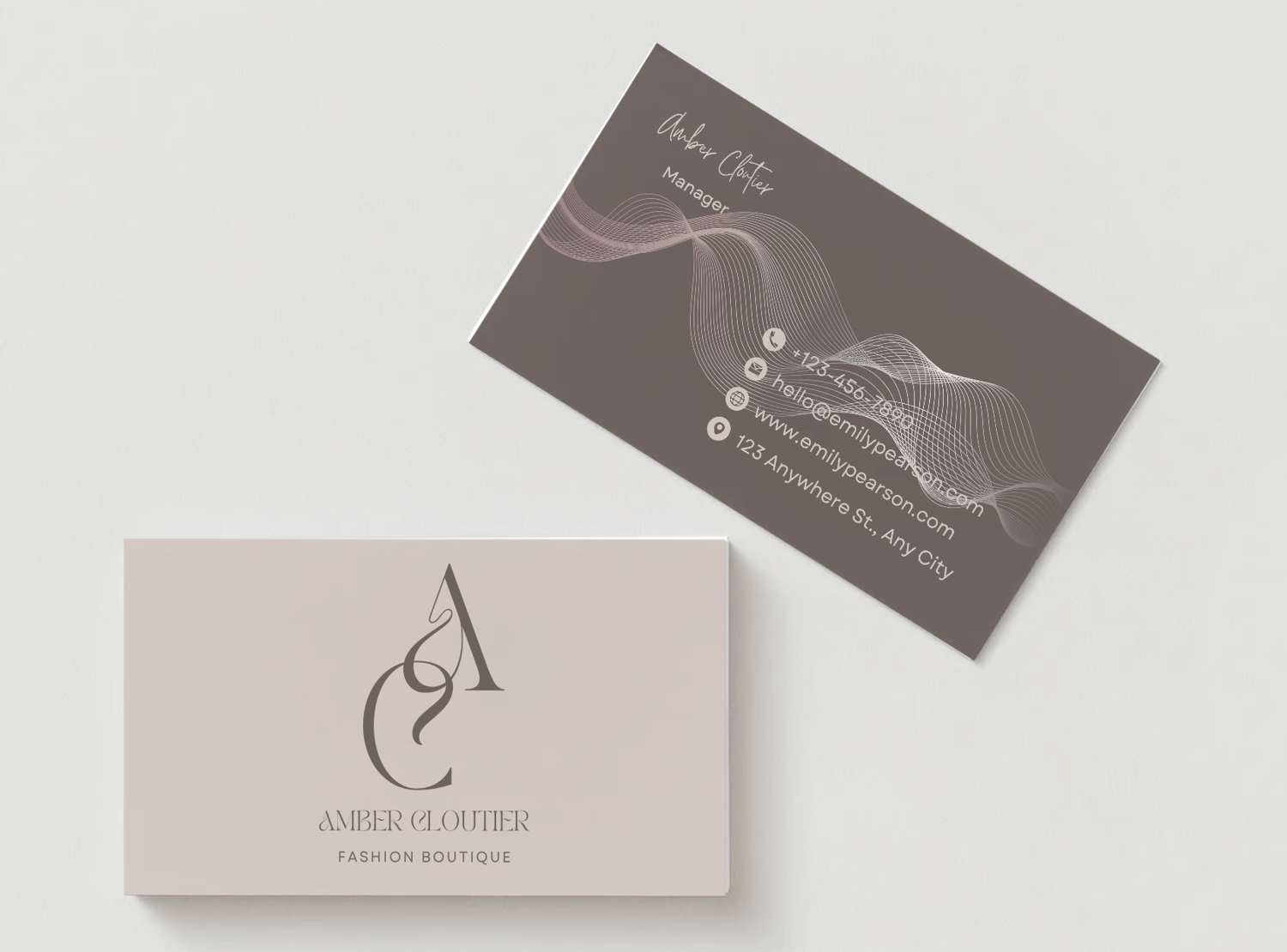 Customizable Elegant, feminine initials Business Card Template for Canva - Small Business Branding, mock dusty pink front