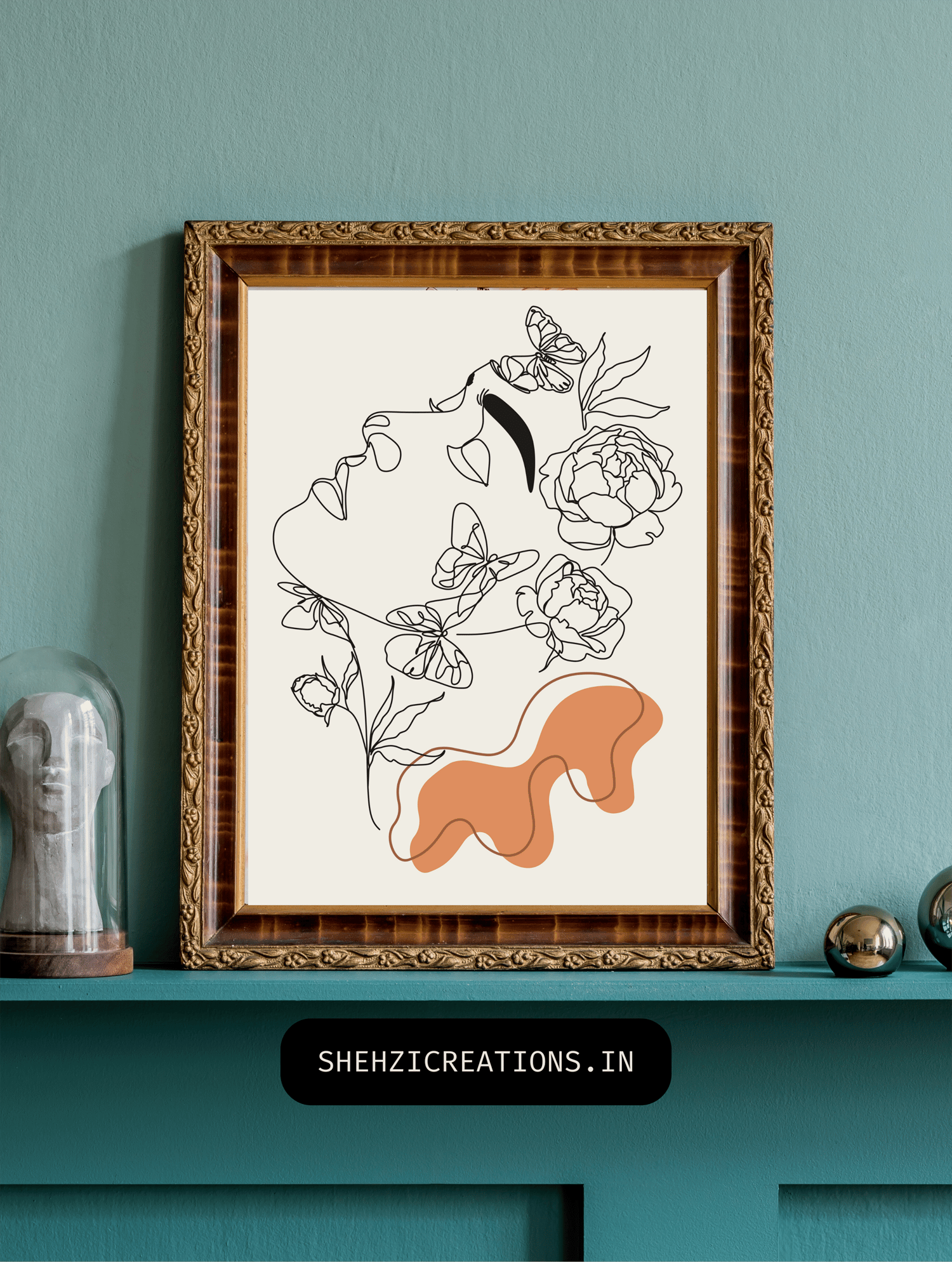 Bohemian Terracotta Wall Art Print - Abstract Boho Decor - Mid Century Line Art Set