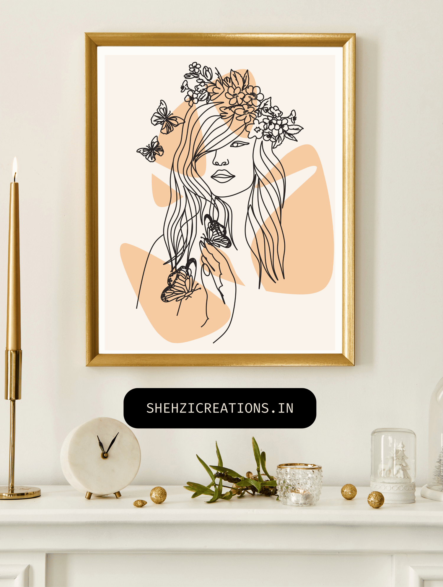 "Boho Chic Living Room Print - Abstract Mid Century Wall Art - Terracotta Decor"