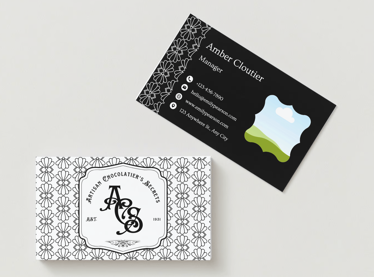 Customizable Classic, elegant initials in European style Business Card Template for Canva - Small Business Branding, mock white front