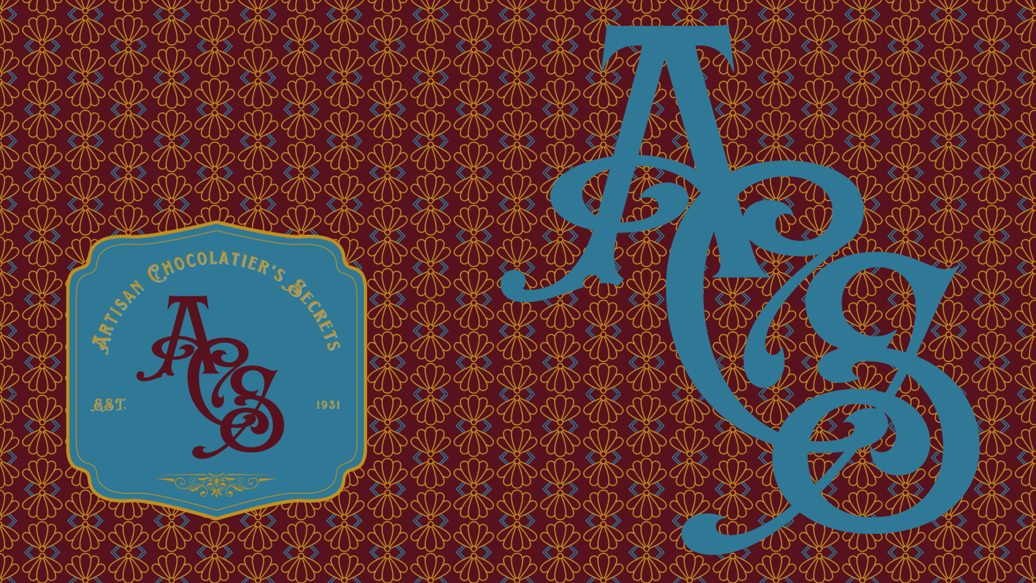 Customizable Classic, elegant initials in European style Facebook Cover Template for Canva - Small Business Branding, chocolate background