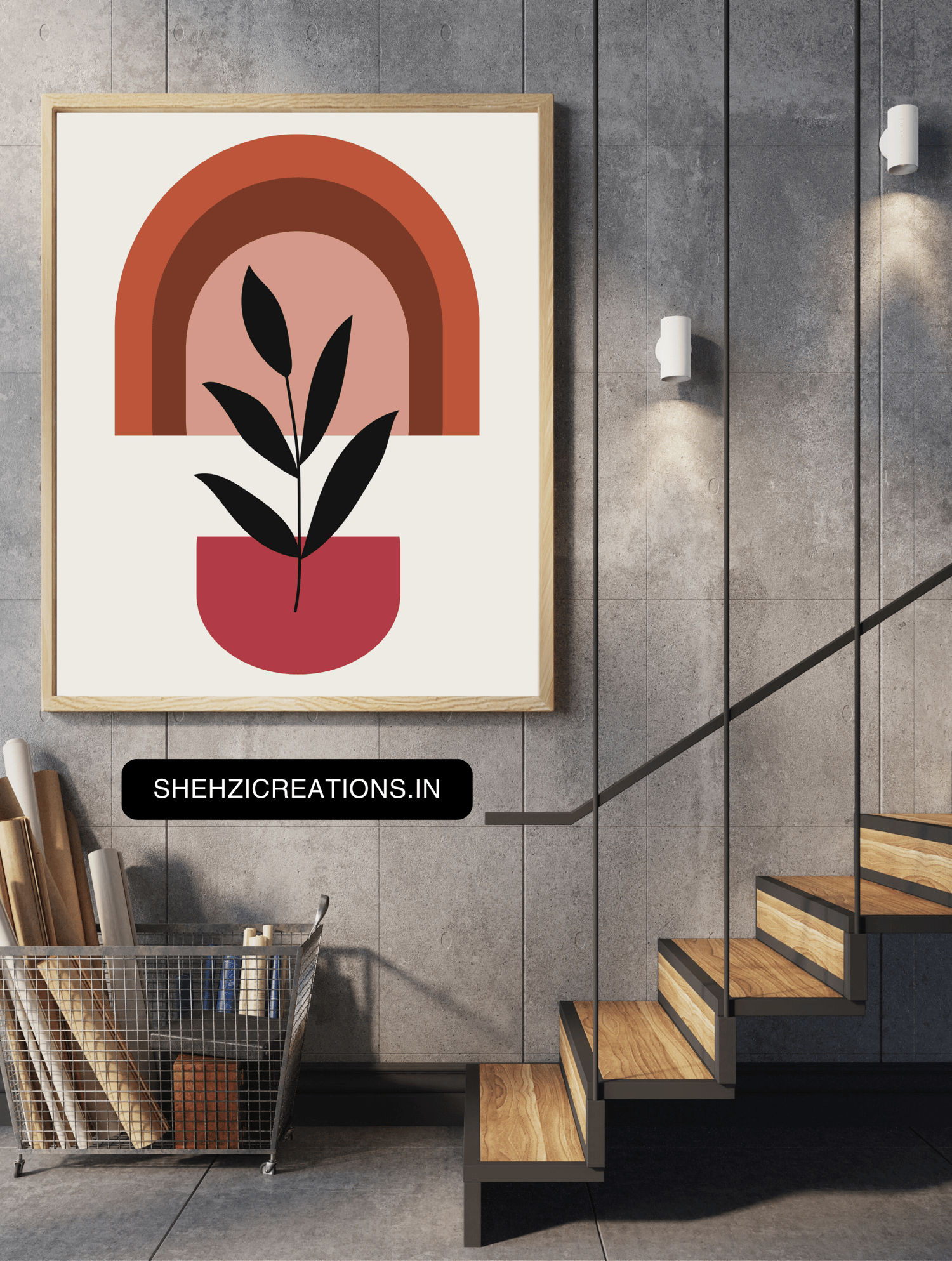"Boho Chic Living Room Print - Abstract Mid Century Wall Art - Terracotta Decor"