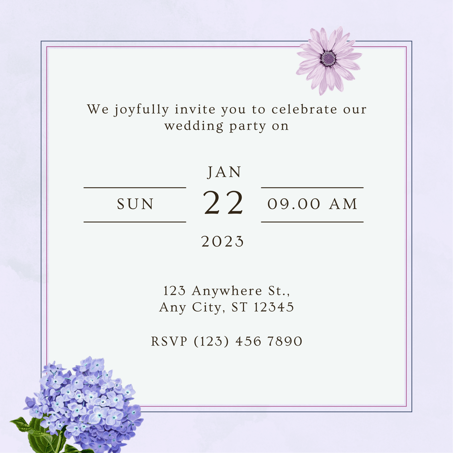Purple Floral Invitation | Canva Template | Digital. Back design