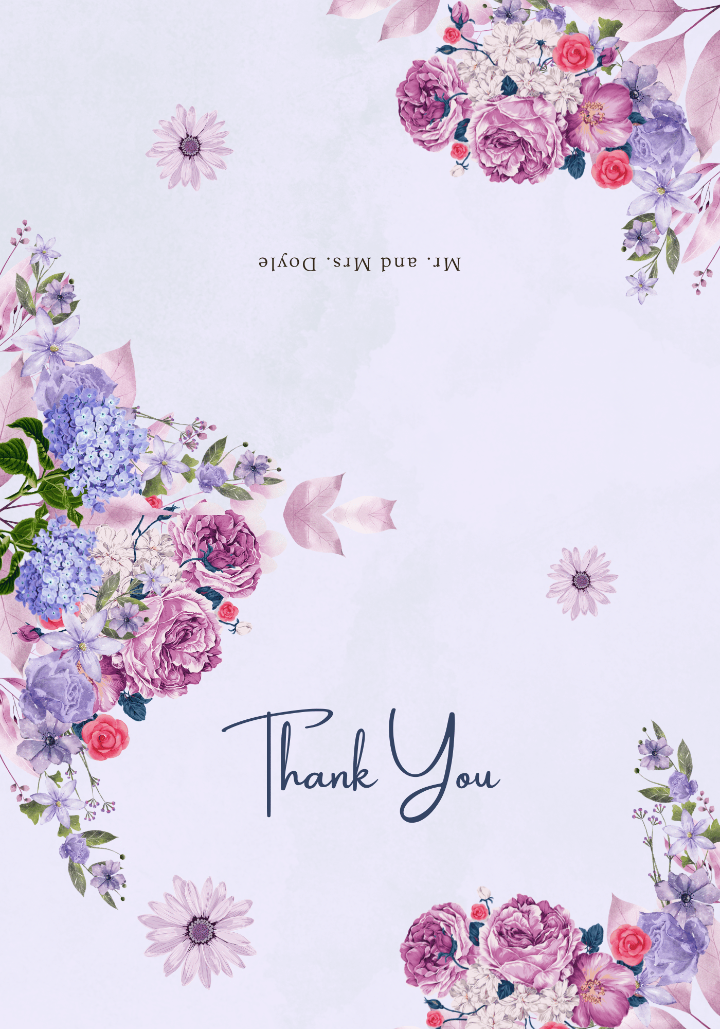 Purple Full Bloom Floral Folded Card Landscape | Customizable Canva Template | Digital. Outside Design