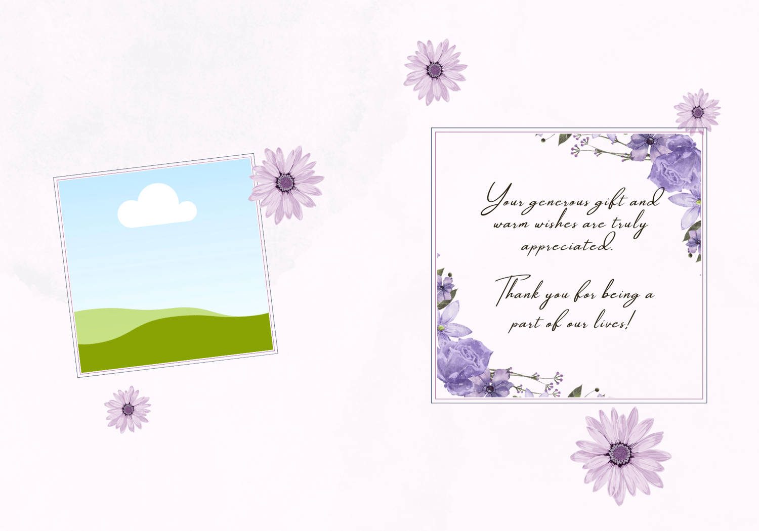 Purple Full Bloom Floral Folded Card Portrait | Customizable Canva Template | Digital. Inside deisgn