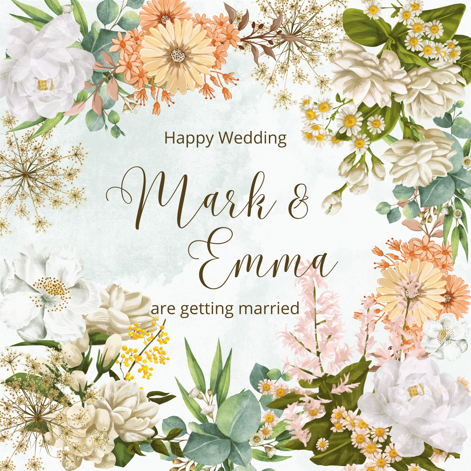 Vibrant Full Bloom Floral Invitation | Canva Template | Digital. Front design