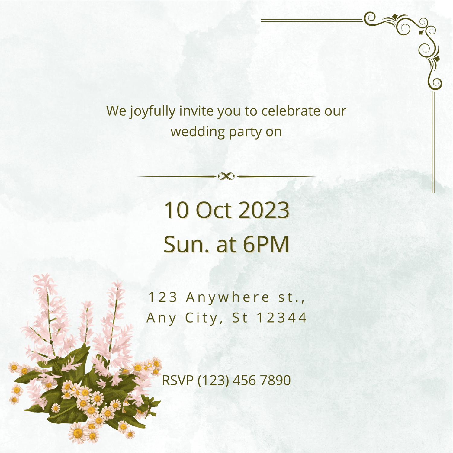Vibrant Full Bloom Floral Invitation | Canva Template | Digital. Back design
