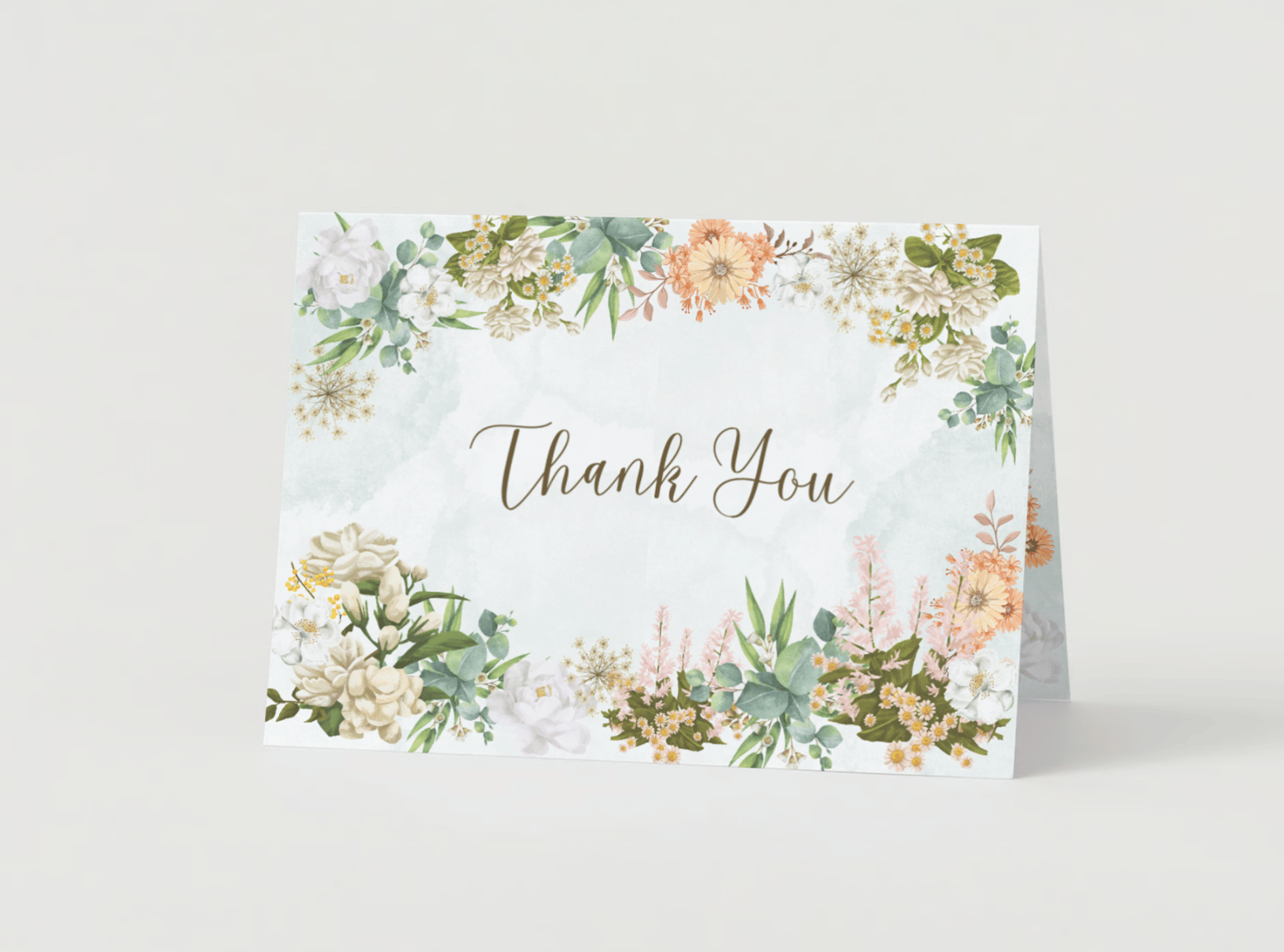 Vibrant Full Bloom Floral Folded Card Landscape | Customizable Canva Template | Digital. Mock outside front