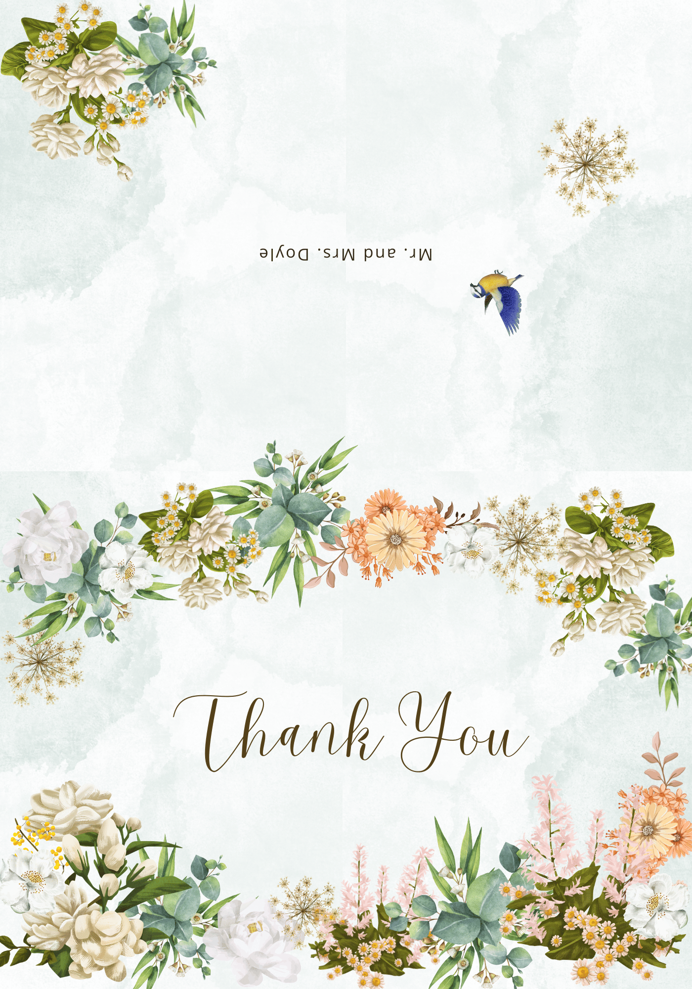 Vibrant Full Bloom Floral Folded Card Landscape | Customizable Canva Template | Digital. Outside design