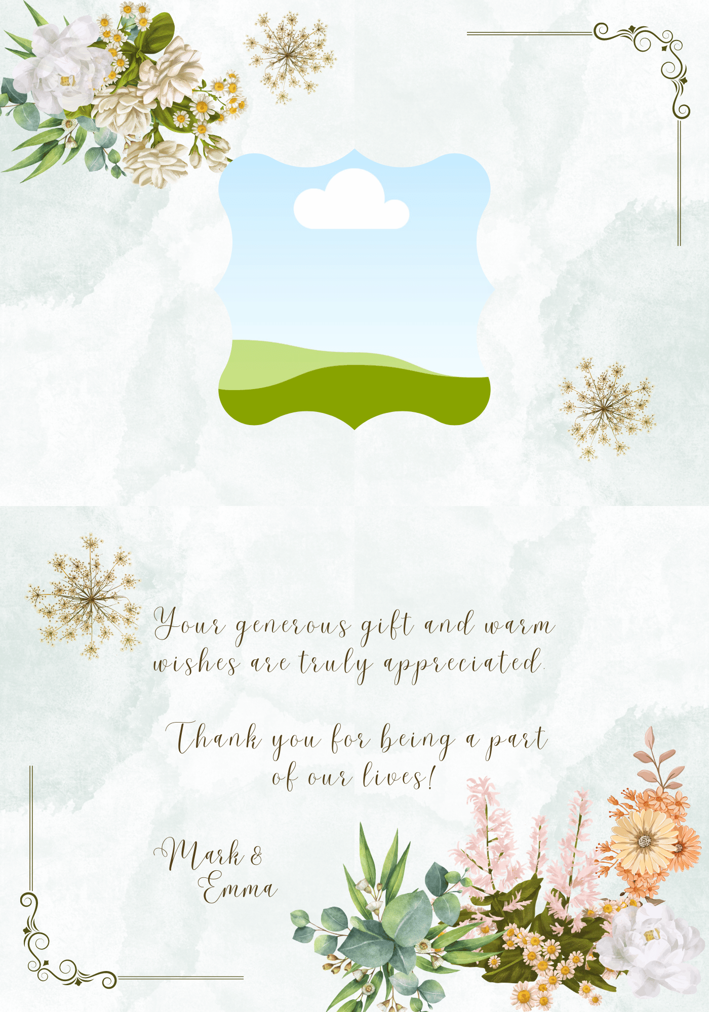 Vibrant Full Bloom Floral Folded Card Landscape | Customizable Canva Template | Digital. Inside design