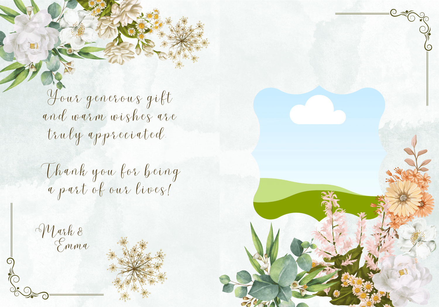Vibrant Full Bloom Floral Folded Card Portrait | Customizable Canva Template | Digital. Inside design