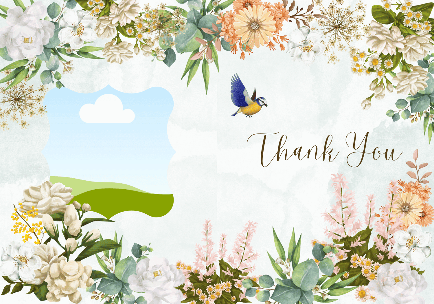 Vibrant Full Bloom Floral Folded Card Portrait | Customizable Canva Template | Digital. Outside design