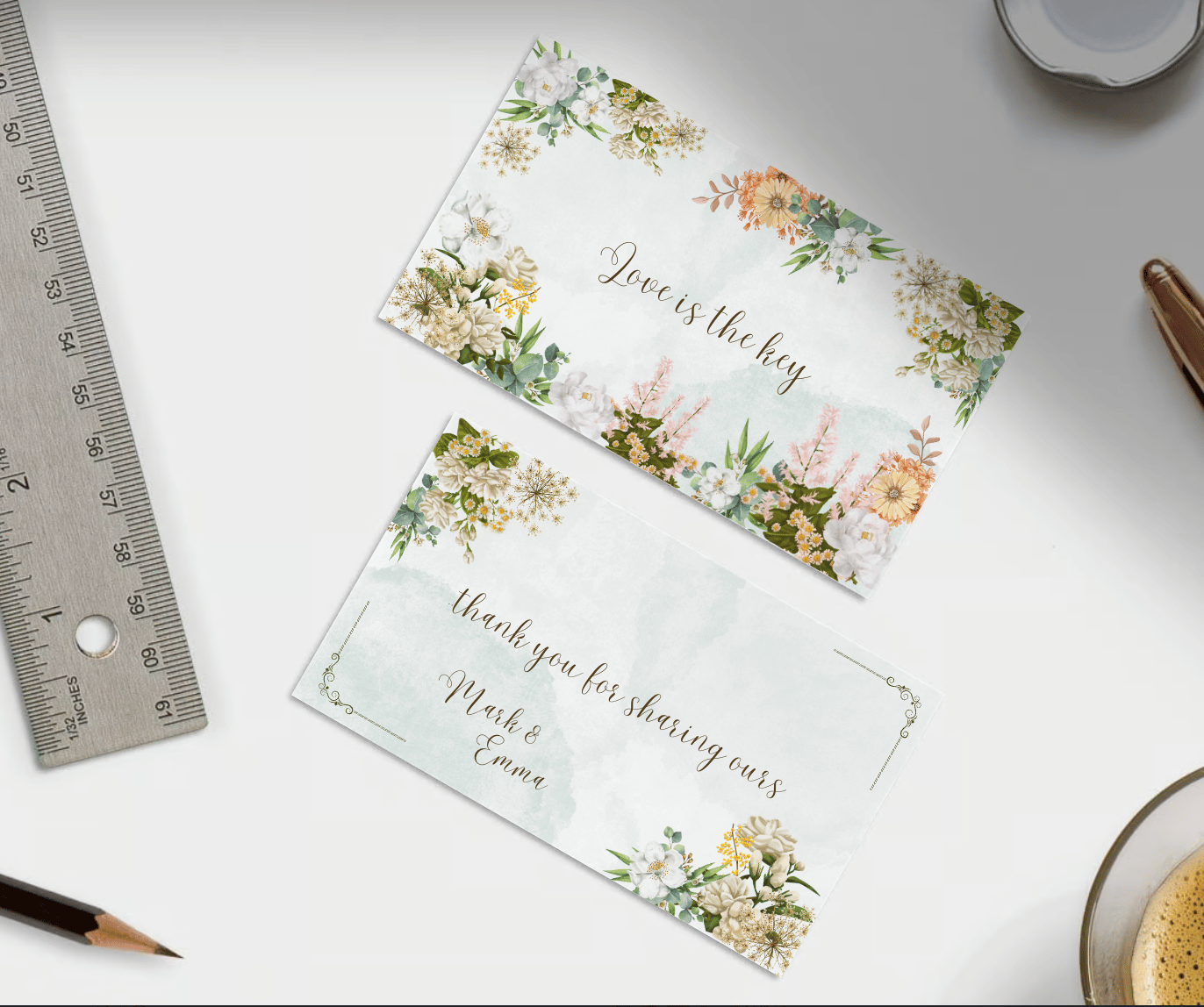 Vibrant Full Bloom Floral Gift/Favor Tag | Customizable Canva Template | Digital. Mock front and back