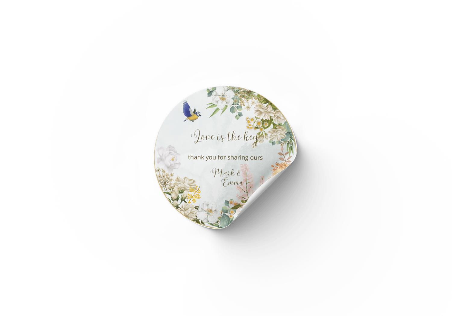 Vibrant Full Bloom Floral Circle Sticker | Customizable Canva Template | Digital. Mock sticker