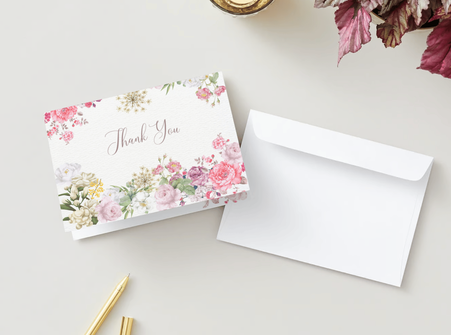 Lush Floral Folded Card Landscape | Customizable Canva Template | Digital. Mock outside front