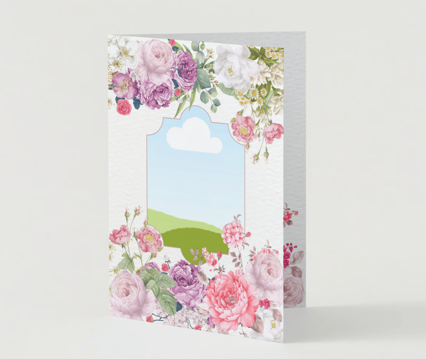 Lush Full Bloom Floral Folded Card Portrait | Customizable Canva Template | Digital. Mock outside front