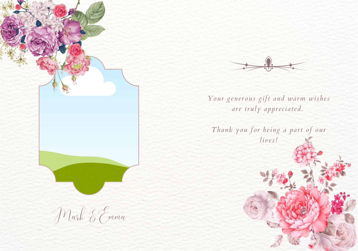 Lush Full Bloom Floral Folded Card Portrait | Customizable Canva Template | Digital. Inside design