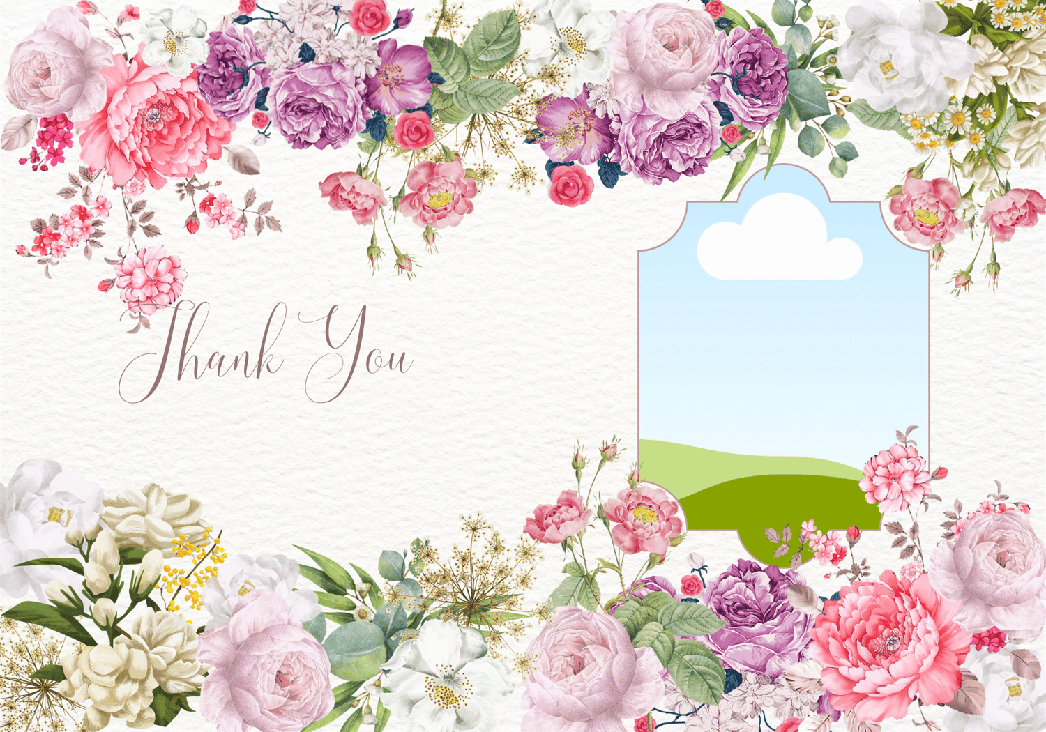 Lush Full Bloom Floral Folded Card Portrait | Customizable Canva Template | Digital. Outside design