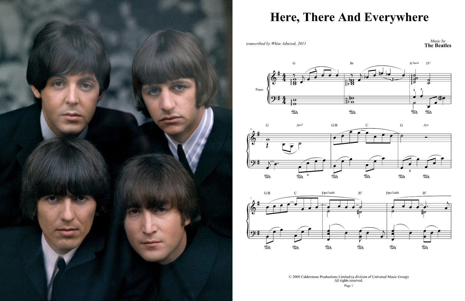 The Beatles Here, There And Everywhere Script Heart Song Lyric
