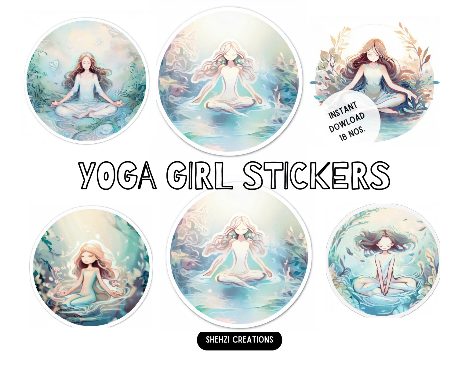 Find Zen with Enchanting Yoga Girl Stickers - Instant Download