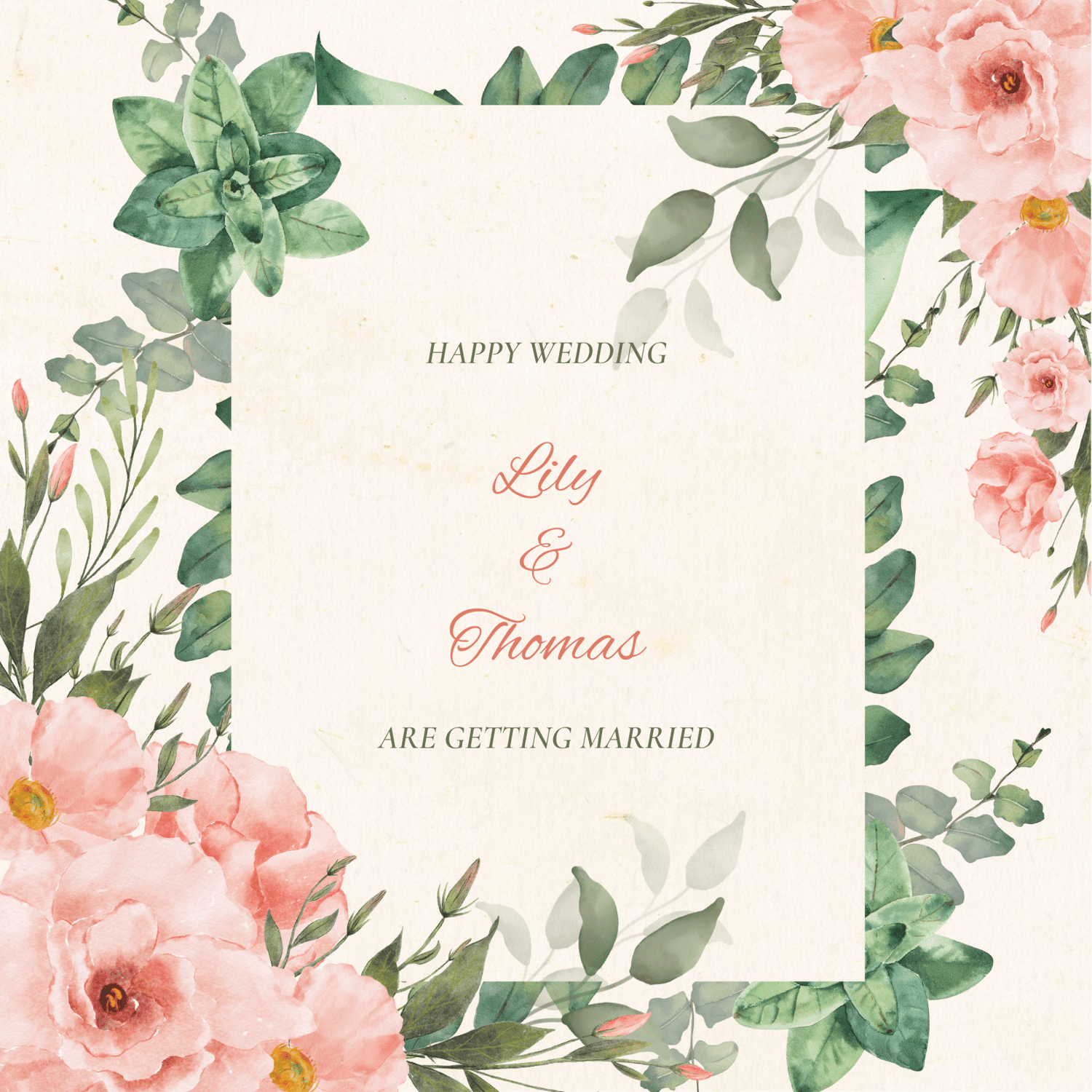 Elegant Pink Rose Wedding Invitation | Customizable Canva Template | Digital Download. Front design