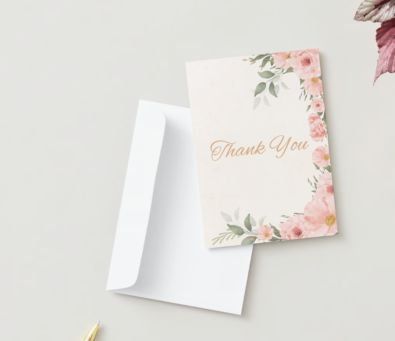 Elegant Pink Rose Wedding Folded Card Portrait | Customizable Canva Template | Digital Download. Mock Outside front