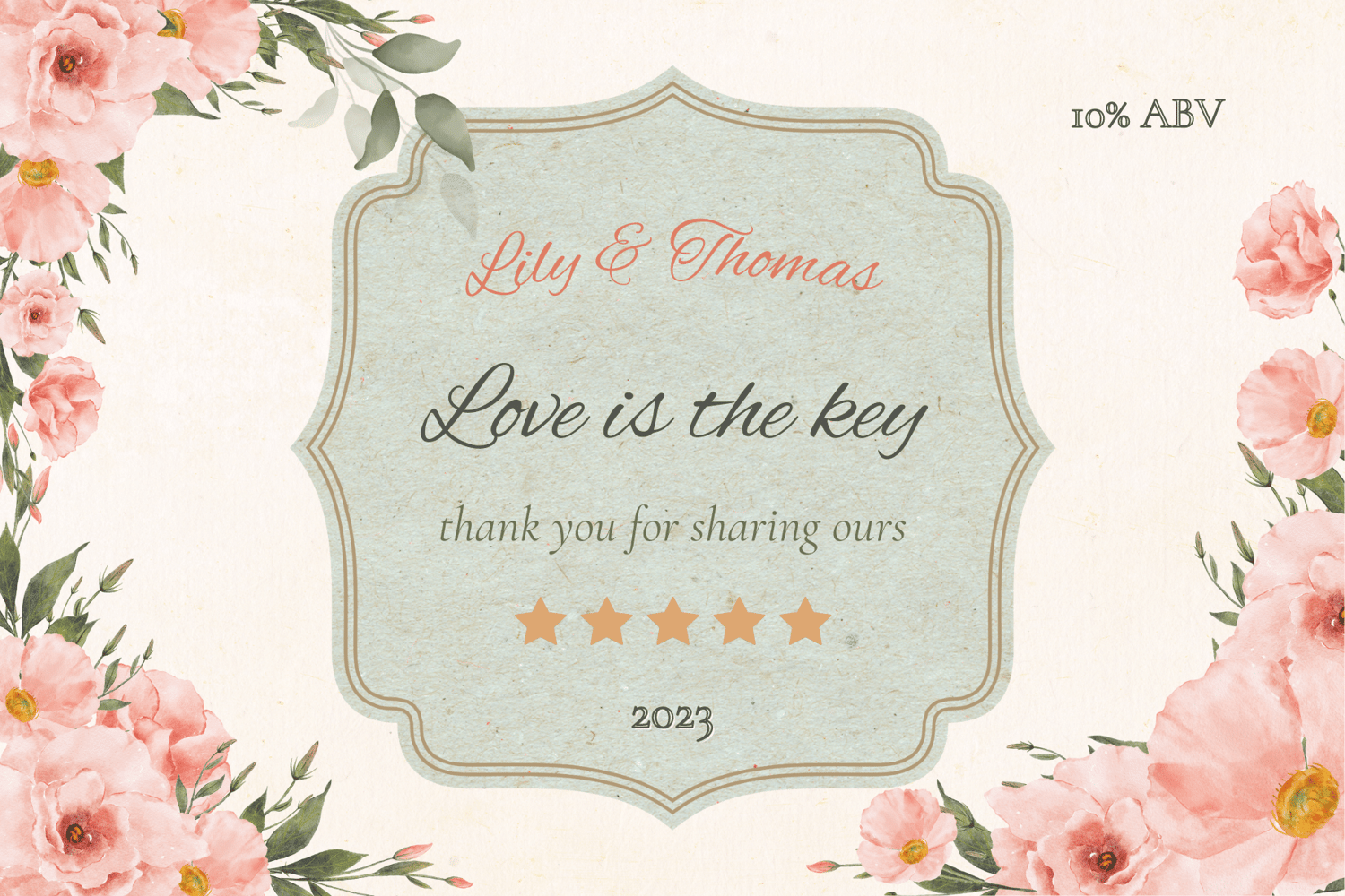 Elegant Pink Rose Wedding Sticker Label 6"x4" | Customizable Canva Template | Digital Download. Design