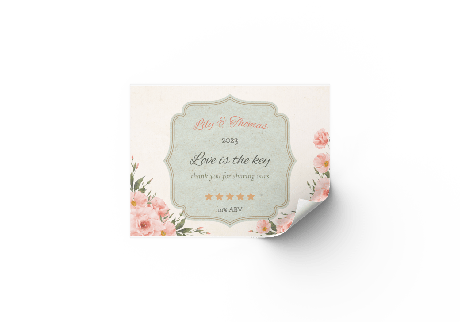 Elegant Pink Rose Wedding Sticker Label 4"x3" | Customizable Canva Template | Digital Download. Mock sticker