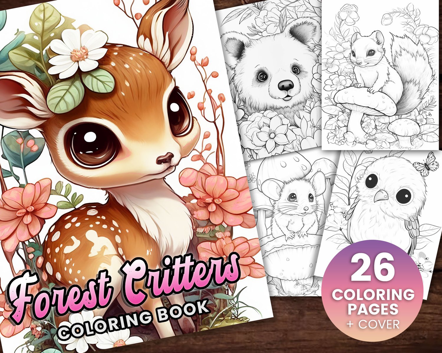 26 Forest Critters V2 Cute Animal Coloring Page Book, Adults kids Instant  Download Grayscale Coloring Page, Printable PDF Squirrel, Fox - Payhip