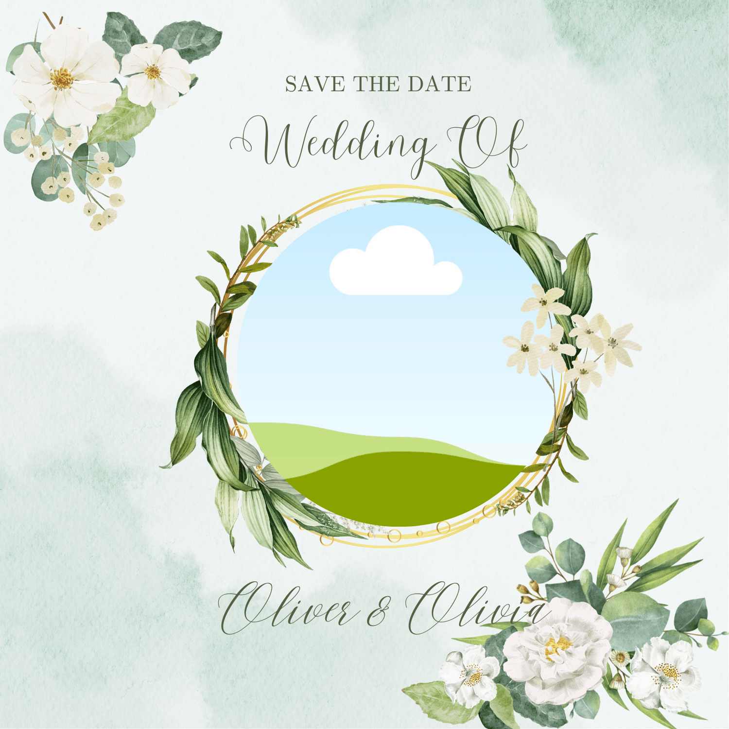 Elegant White Floral Photo Frame Invitation | Canva Template | Digital. Front Design