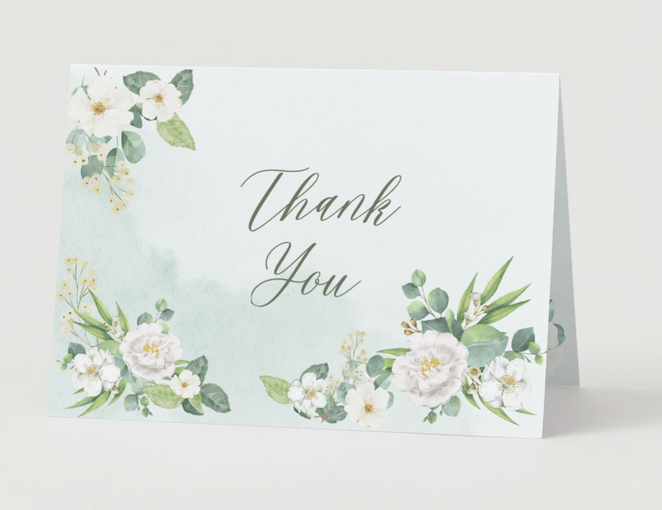 Elegant White Floral Photo Frame Folded Card Landscape | Customizable Canva Template | Digital Download. Mock outside front