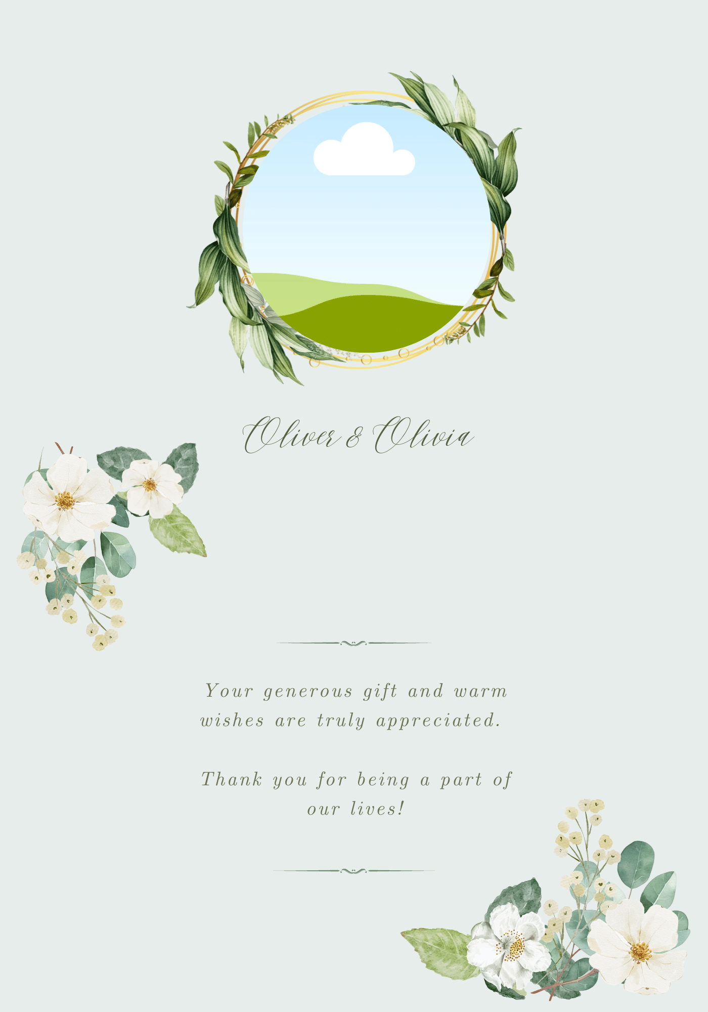 Elegant White Floral Photo Frame Folded Card Landscape | Customizable Canva Template | Digital Download. Inside