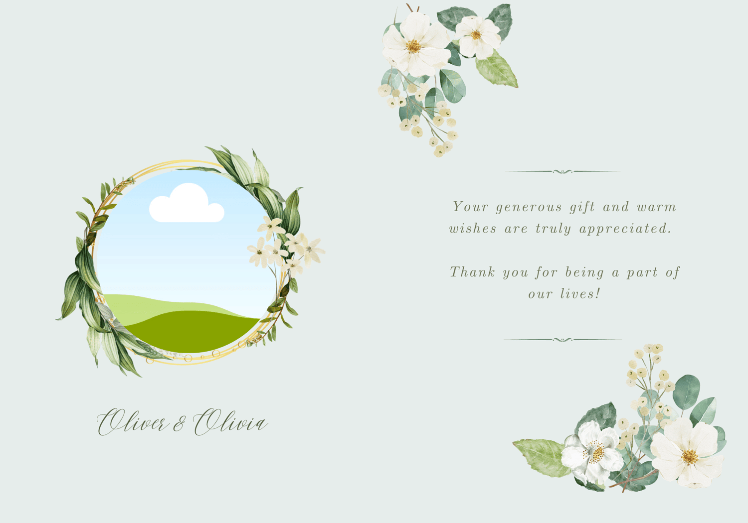 Elegant White Floral Photo Frame Folded Card Portrait | Customizable Canva Template | Digital Download. Inside