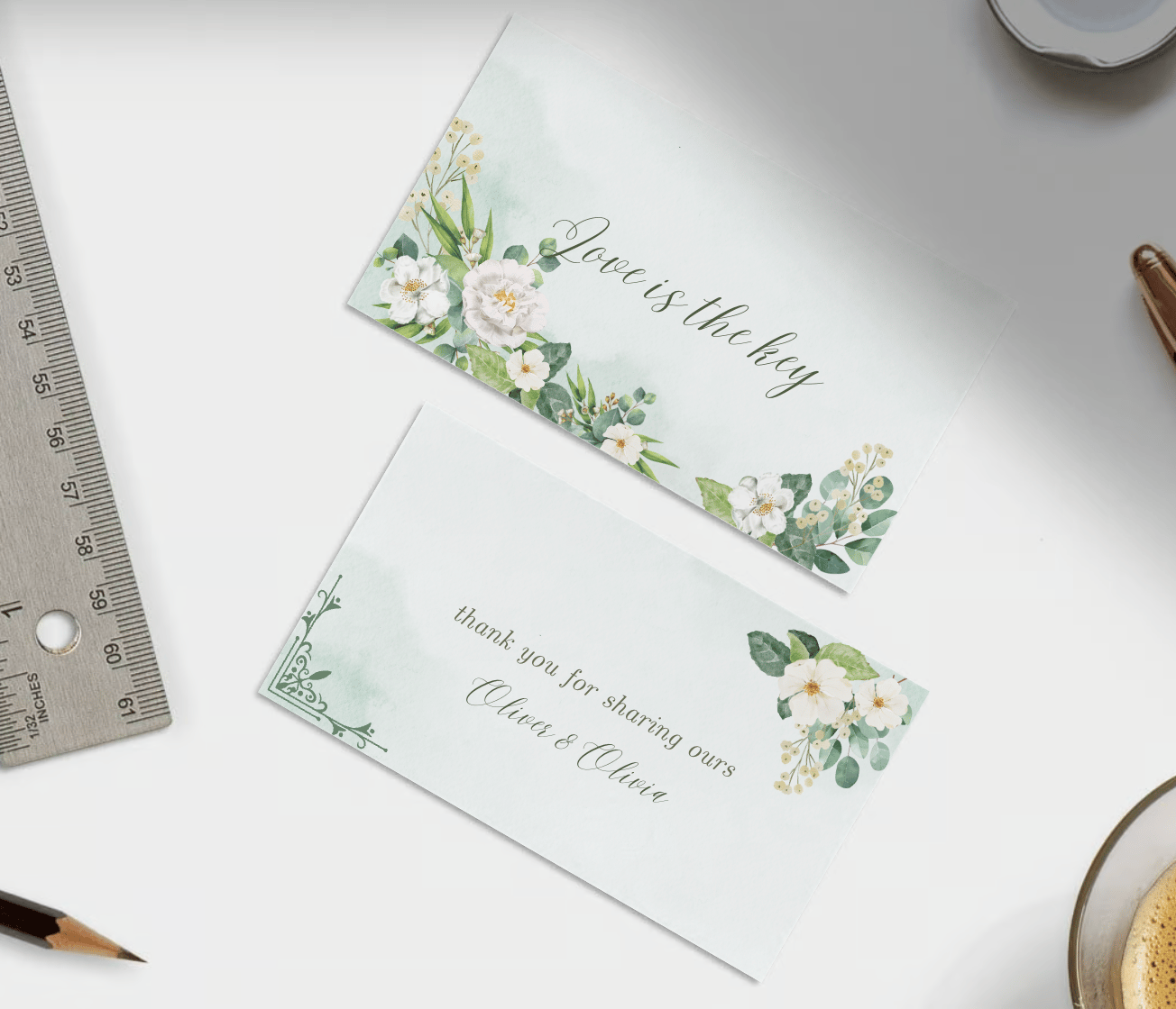 Elegant White Floral Photo Frame Gift/Favor Tag | Customizable Canva Template | Digital Download. Mock Front and Back